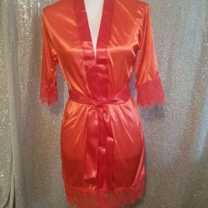 Lightweight Satiny Lace Trimmed Robe - 3 Colors Available